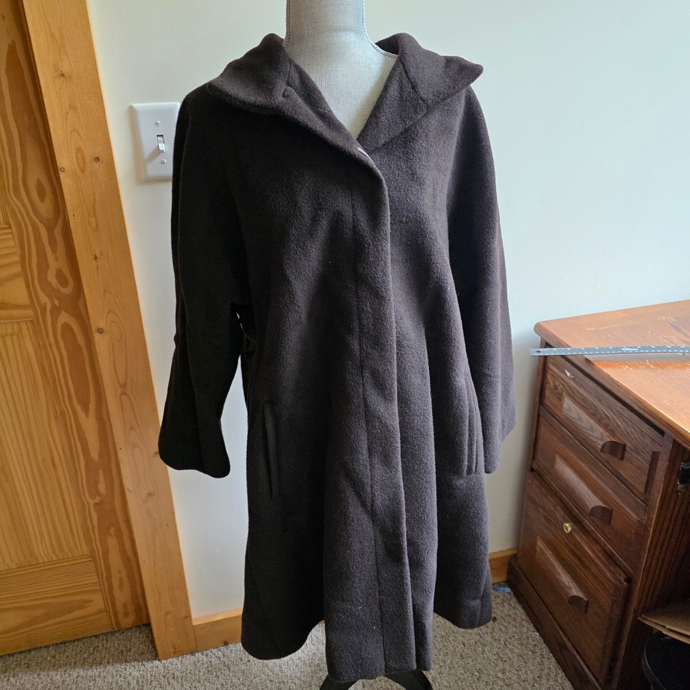 Hilary Radley Brown Alpaca Wool Blend Coat Women 6 Mid Length Hidden Button